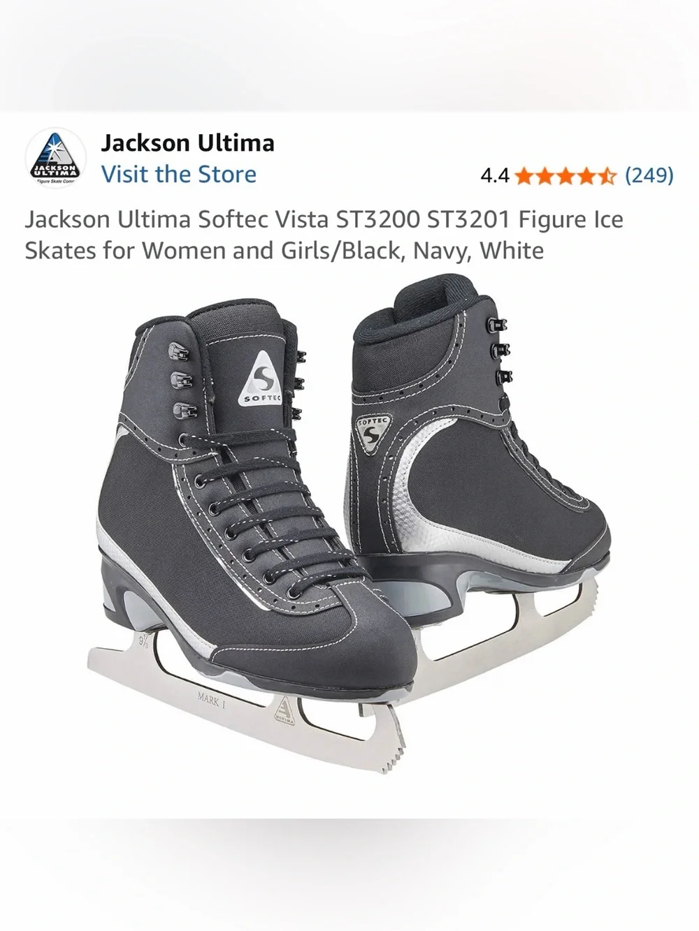 Jackson Ultima Softec Vista Toddler Kids Black Figure Ice Skates ST3201 size8